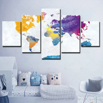 Namų dekoras 5 |Pjesės Drobė Abstraktus pasaulio žemėlapis Paveikslėlių tapybos plakatas Sienų meno atspaudai Modulinis plakato karkasas svetainei